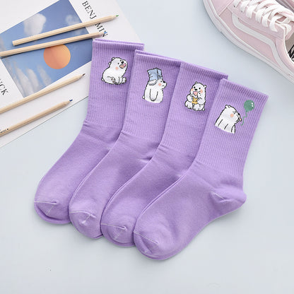 Cute Winter Fashion Women's Cotton Tube 4 Pair Socks
