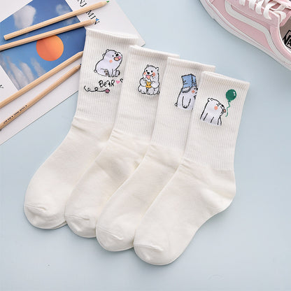 Cute Winter Fashion Women's Cotton Tube 4 Pair Socks