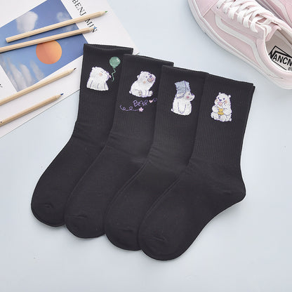 Cute Winter Fashion Women's Cotton Tube 4 Pair Socks