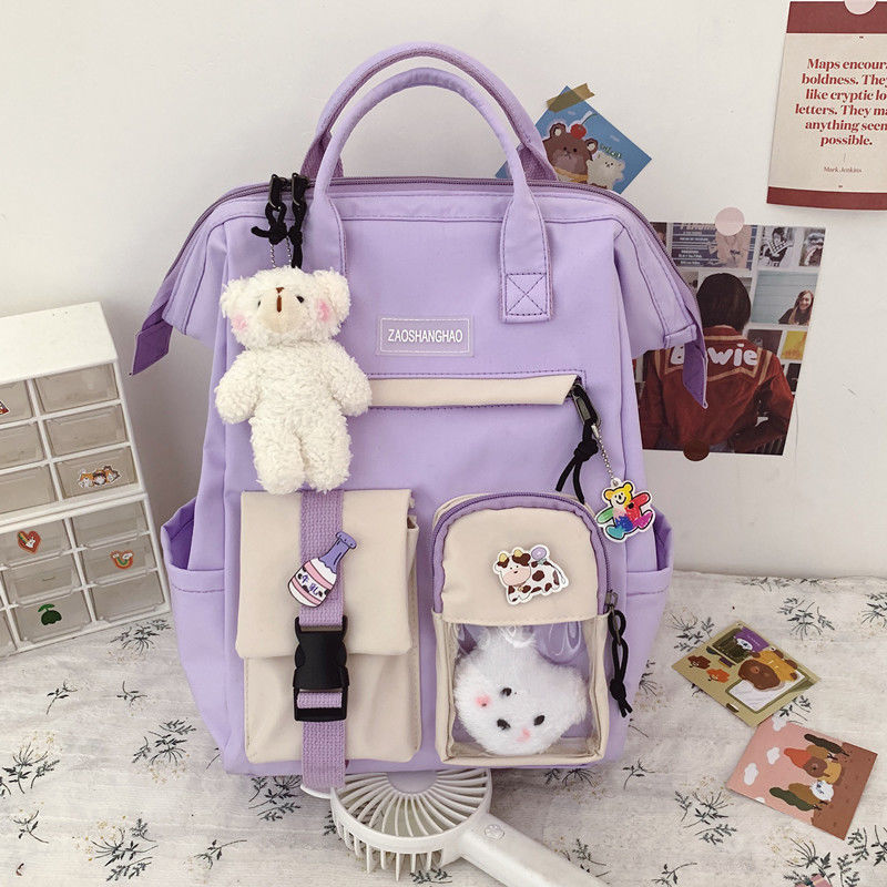 Preppy Purple Women Waterproof Candy Colors Backpack