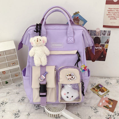 Preppy Purple Women Waterproof Candy Colors Backpack