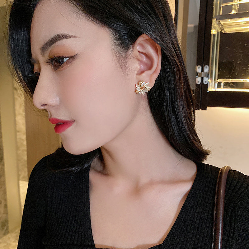Cat's Eye Flower High Sense Opal Square Triangle Geometry Earrings