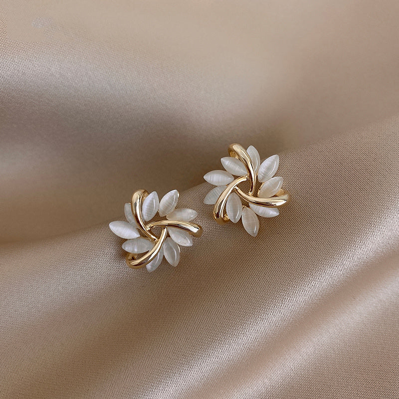 Cat's Eye Flower High Sense Opal Square Triangle Geometry Earrings