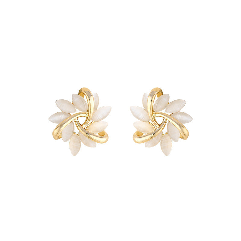 Cat's Eye Flower High Sense Opal Square Triangle Geometry Earrings