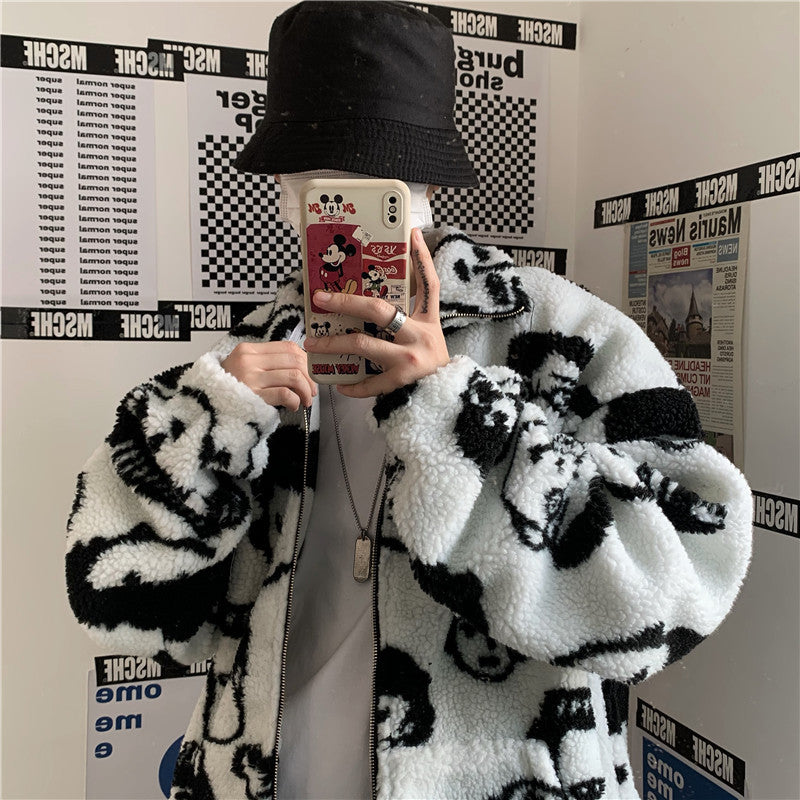 WAKUTA Winter Wool Female Street Wear Chic Cute Funny Print Jacket