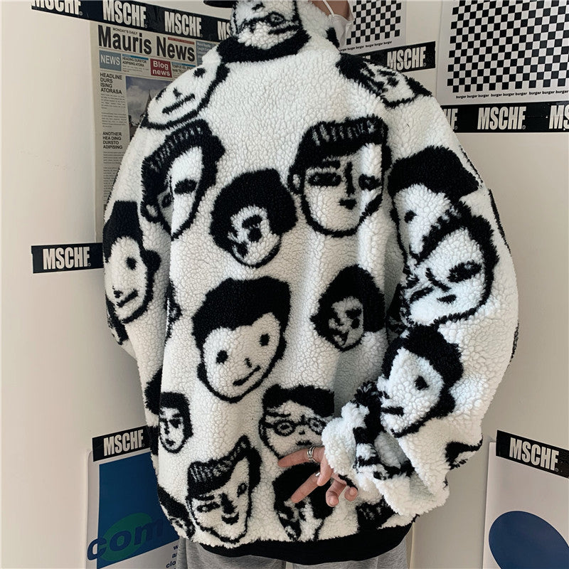 WAKUTA Winter Wool Female Street Wear Chic Cute Funny Print Jacket