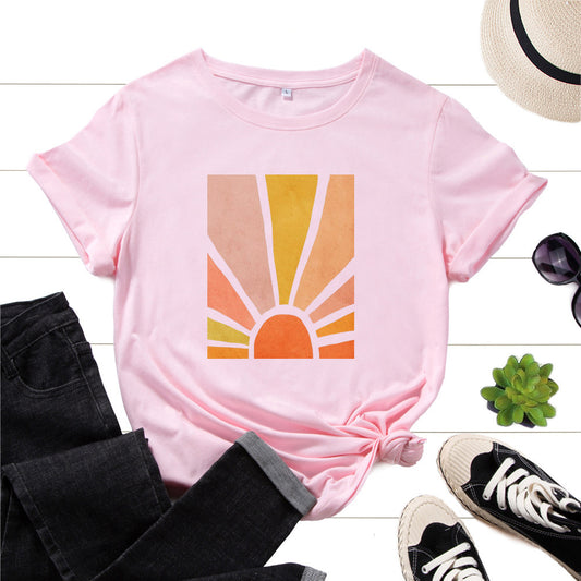 Graphic Tee for Women Cotton Print T Shirts Short Sleeve Crew Neck