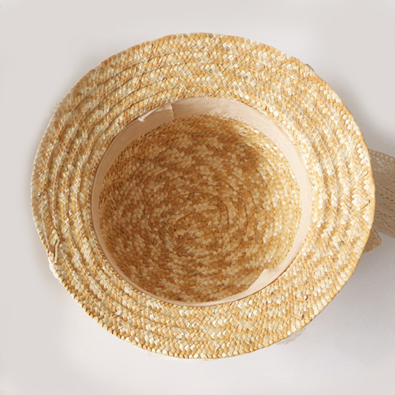 Straw Hat With Lace Bow