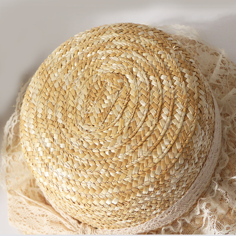 Straw Hat With Lace Bow