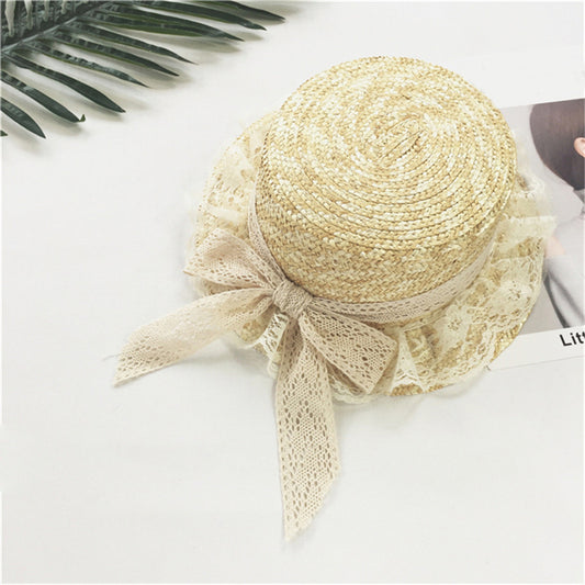 Straw Hat With Lace Bow