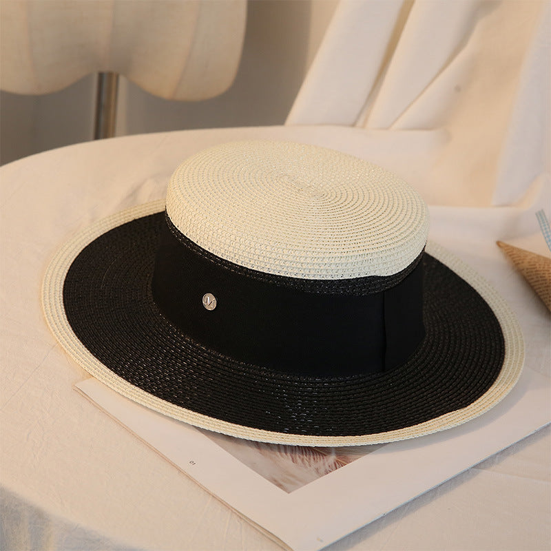 Summer Elegant Retro Women Flat Top Straw Trip Leisure Beach Hat