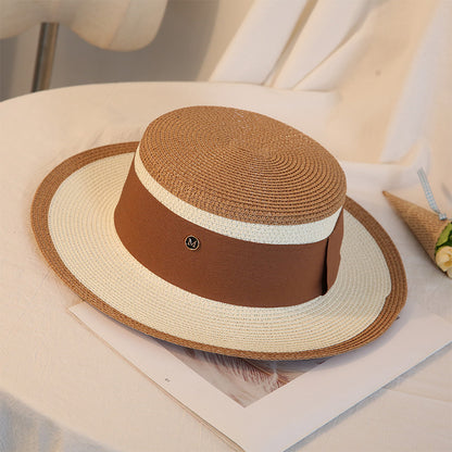 Summer Elegant Retro Women Flat Top Straw Trip Leisure Beach Hat
