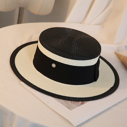 Summer Elegant Retro Women Flat Top Straw Trip Leisure Beach Hat