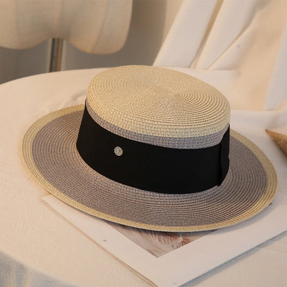 Summer Elegant Retro Women Flat Top Straw Trip Leisure Beach Hat