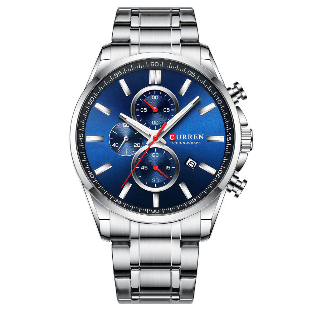 Waterproof Quartz Six-Hand Calendar Watch Steel Band