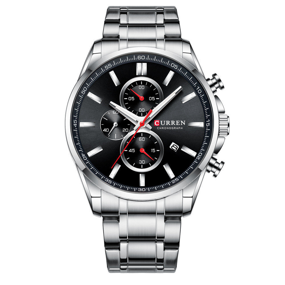 Waterproof Quartz Six-Hand Calendar Watch Steel Band