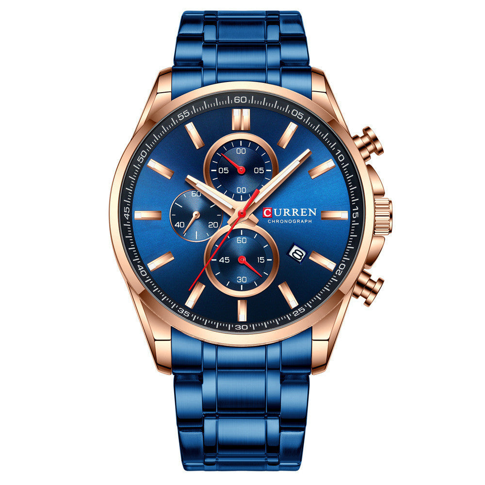 Waterproof Quartz Six-Hand Calendar Watch Steel Band