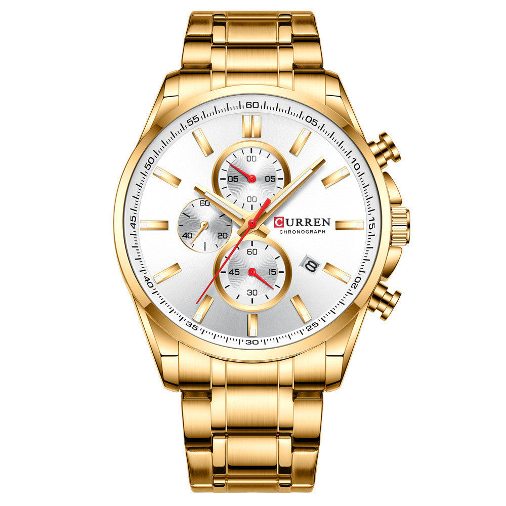 Waterproof Quartz Six-Hand Calendar Watch Steel Band