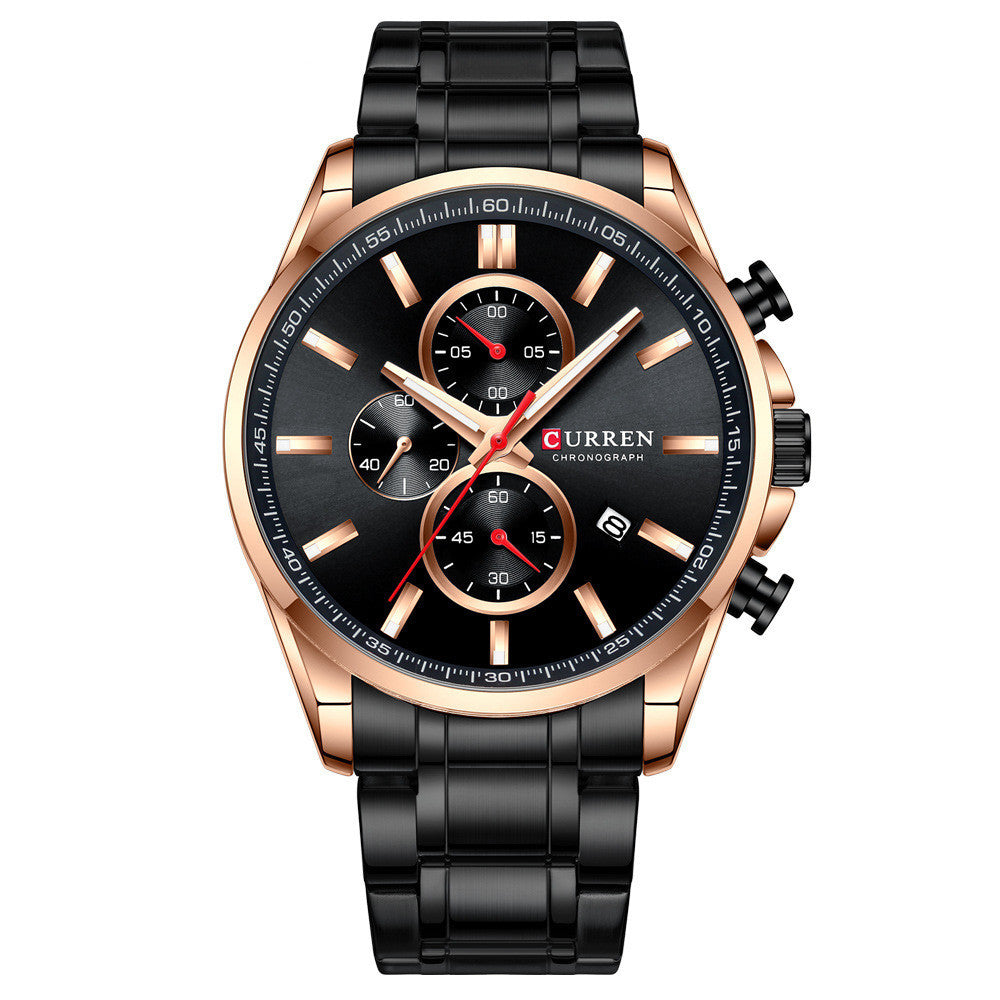 Waterproof Quartz Six-Hand Calendar Watch Steel Band