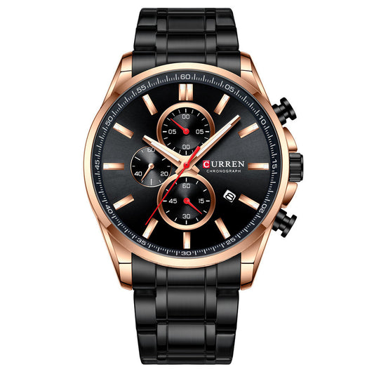 Waterproof Quartz Six-Hand Calendar Watch Steel Band