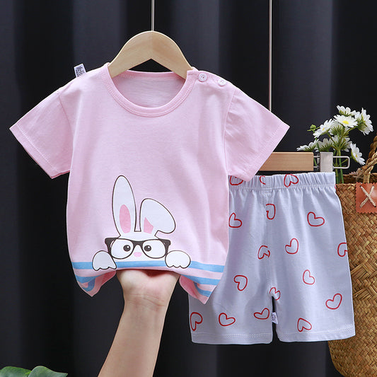 Fashion Printed Children's Cotton Short-Sleeved Suit