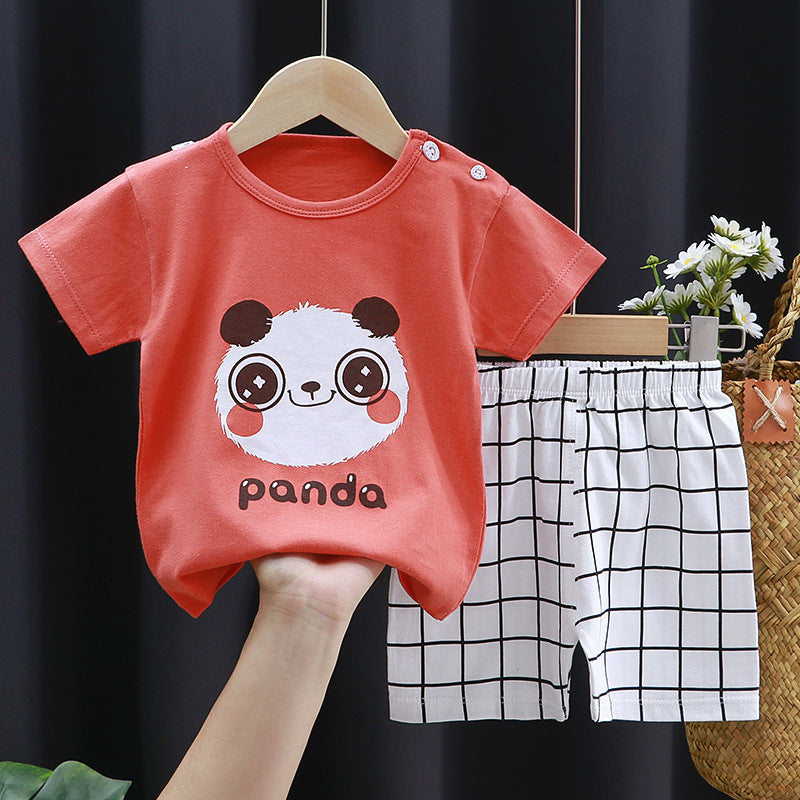 Fashion Printed Children's Cotton Short-Sleeved Suit