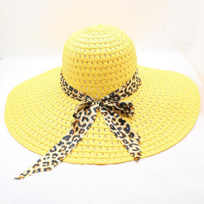 Women's Large-brimmed Beach Hat With Bow And Streamer Straw