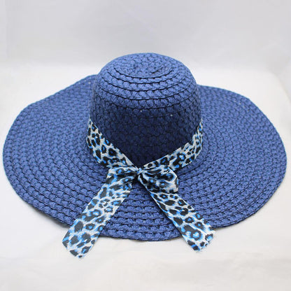 Women's Large-brimmed Beach Hat With Bow And Streamer Straw