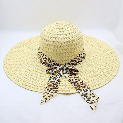 Women's Large-brimmed Beach Hat With Bow And Streamer Straw