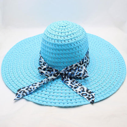 Women's Large-brimmed Beach Hat With Bow And Streamer Straw