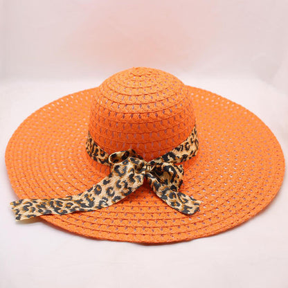 Women's Large-brimmed Beach Hat With Bow And Streamer Straw