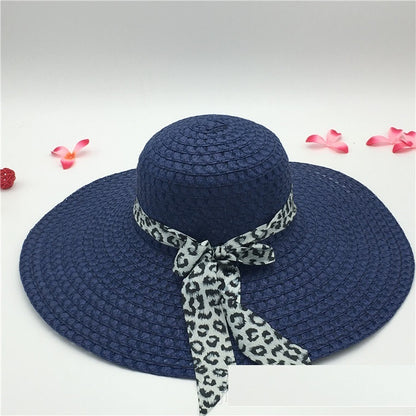 Women's Large-brimmed Beach Hat With Bow And Streamer Straw