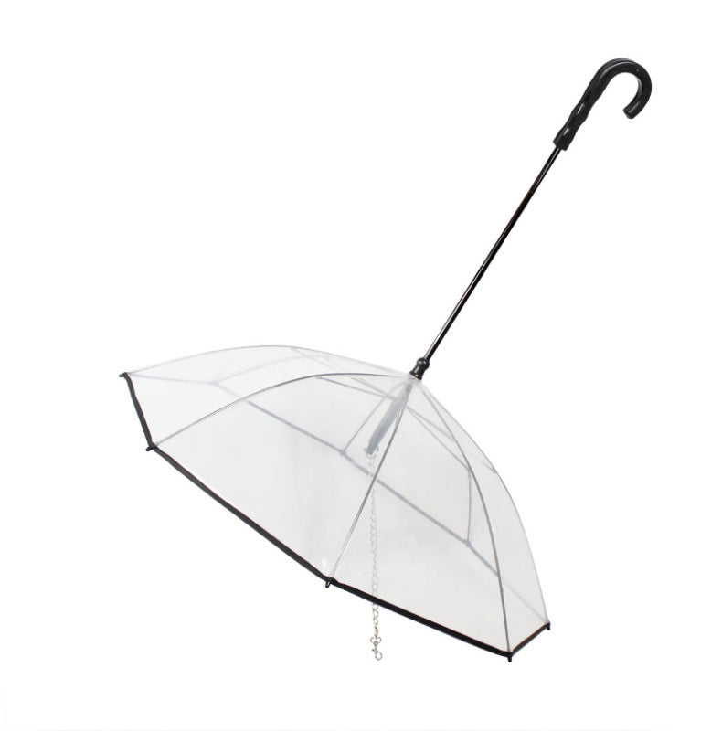 Dog's Transparent Umbrella With Traction Chain Removable