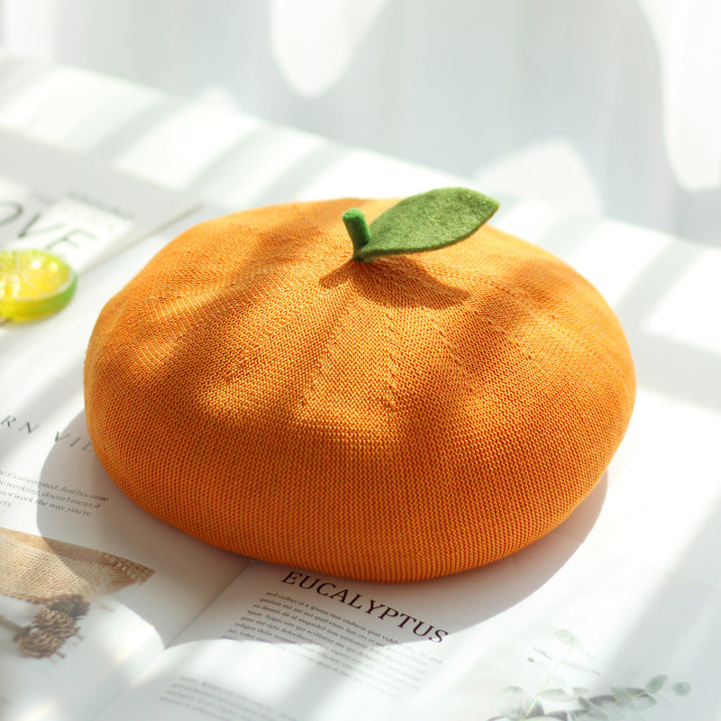Women's Handmade Painter's Hat Lovely Beret With Small Leaves,