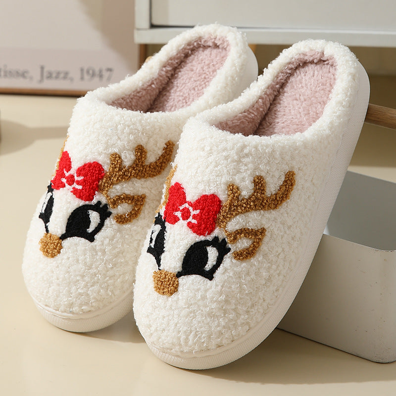 Christmas Santa Claus Cotton Slippers For Women And Men Winter Warm Furry