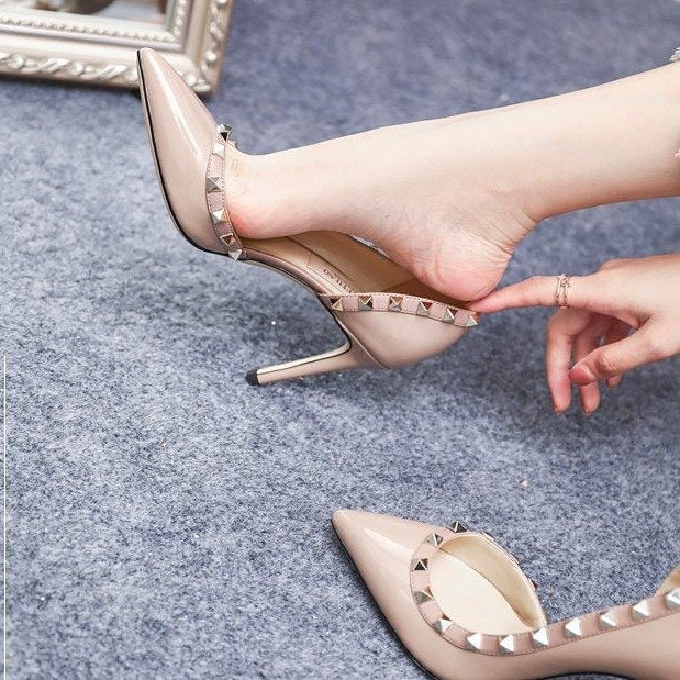 Rivets Pointed Toe Side Empty High Heels Women's Stiletto Heel 8CM Temperament Pumps