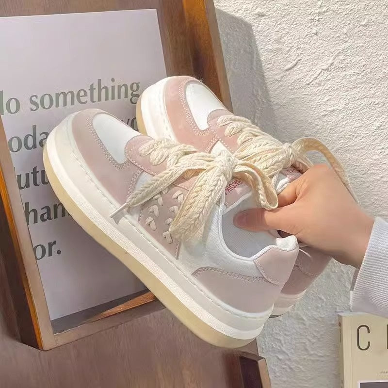Wheat White Shoes For Women Thick-soled Big Head