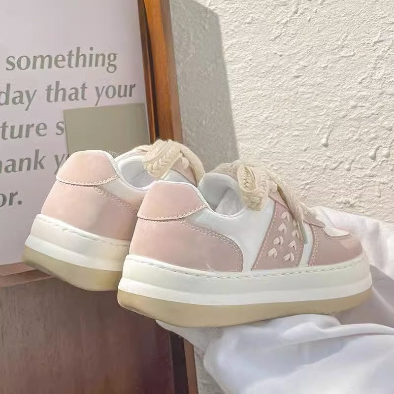Wheat White Shoes For Women Thick-soled Big Head