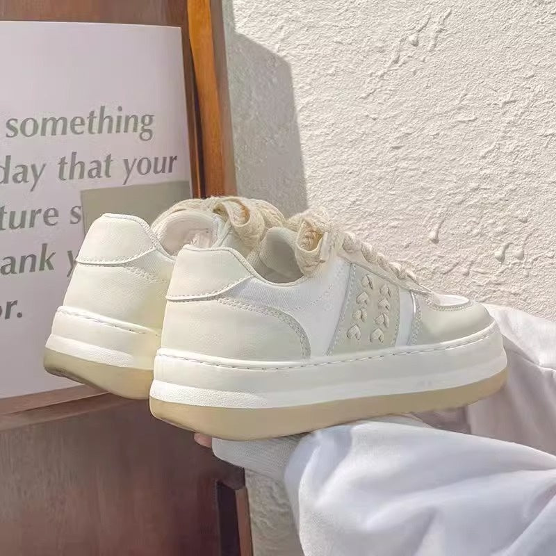Wheat White Shoes For Women Thick-soled Big Head