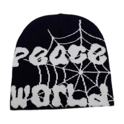 Hip Hop Warm Spider Web Letters Knitted Beanie Hat