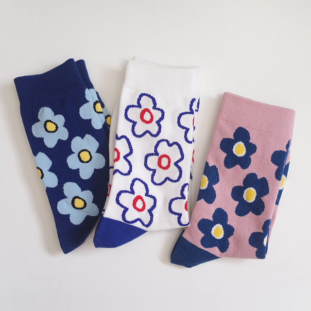 Cute cartoon flower socks cotton