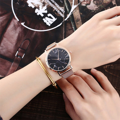 Vansvar fashion brand silver and gold mesh band creative marble wristwatch