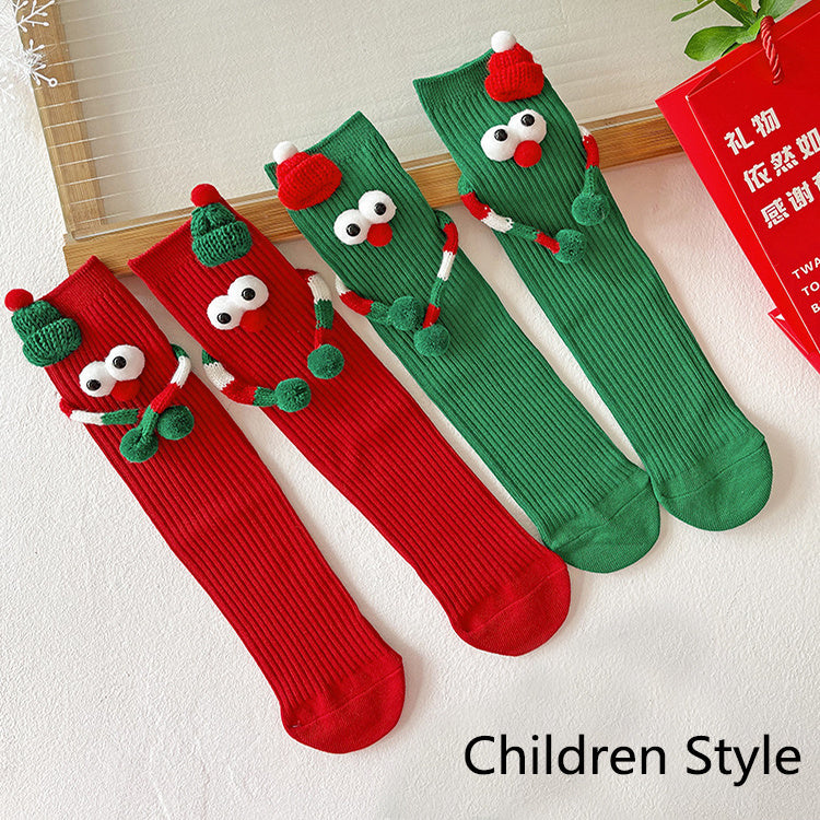 Cute Cartoon Christmas Socks Solid Cotton Middle-tube Socks