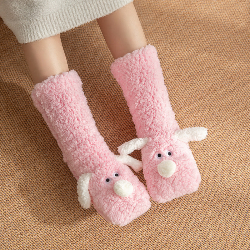 Cute Cartoon Dog Floor Winter Warm Non-slip Plush Socks For Women