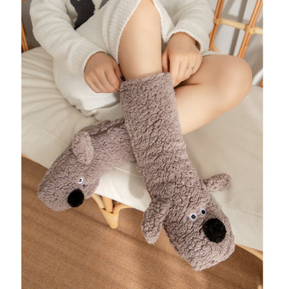 Cute Cartoon Dog Floor Winter Warm Non-slip Plush Socks For Women