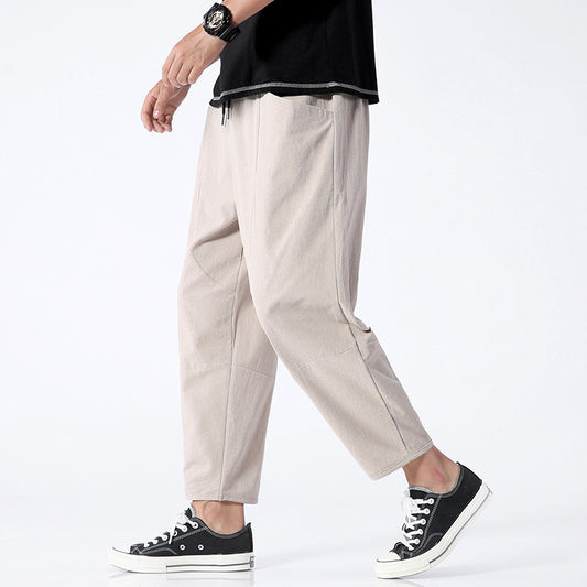 Loose Cotton Linen Cropped Harem Trouser