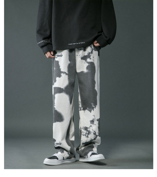 TIE DYED DENIM STRAIGHT LEG PANTS