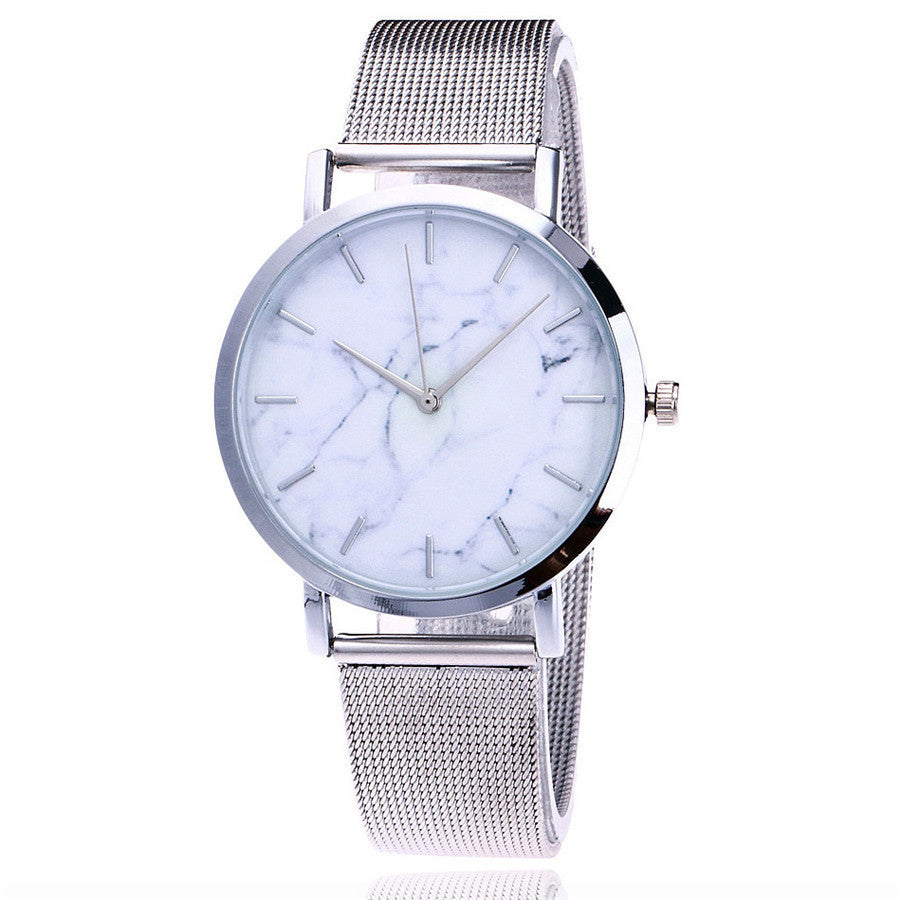 Vansvar fashion brand silver and gold mesh band creative marble wristwatch