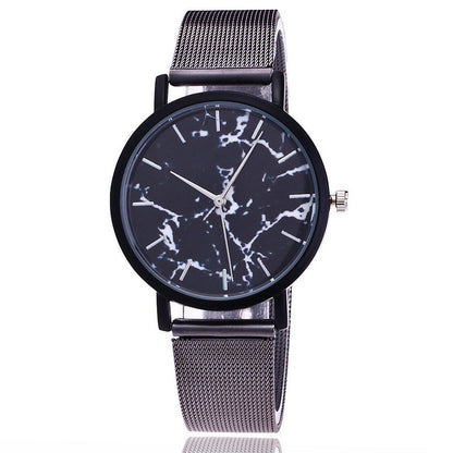 Vansvar fashion brand silver and gold mesh band creative marble wristwatch
