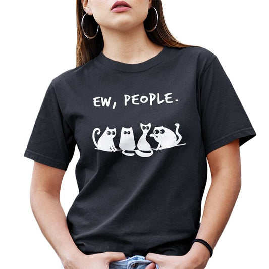 Four cats, European and American letters, street t-shirts for Women